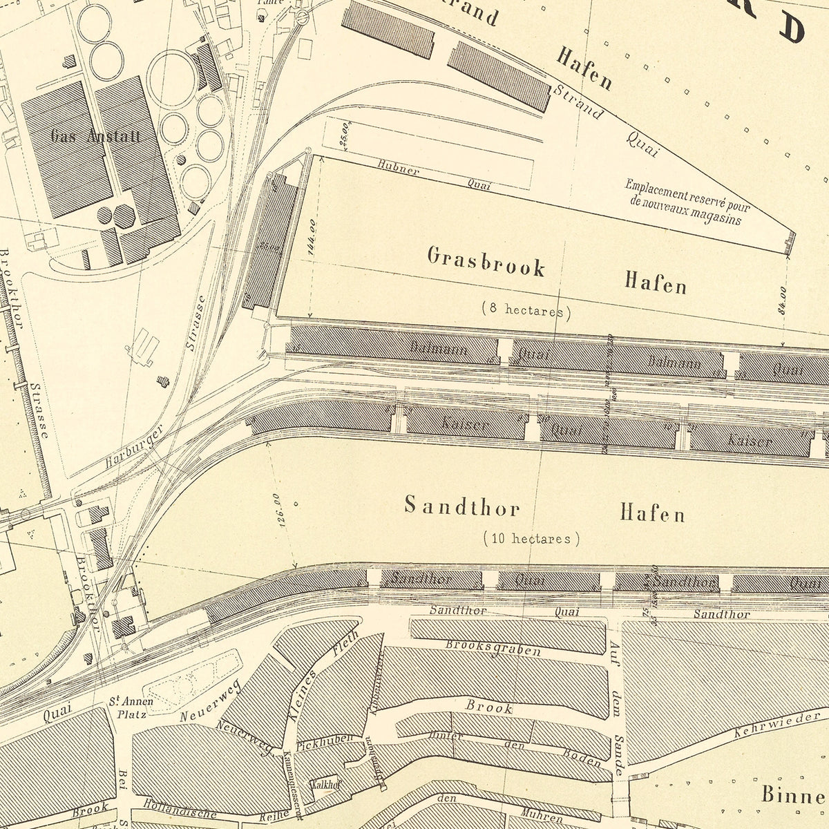 Restored historic details from the 1884 city map of Hamburg