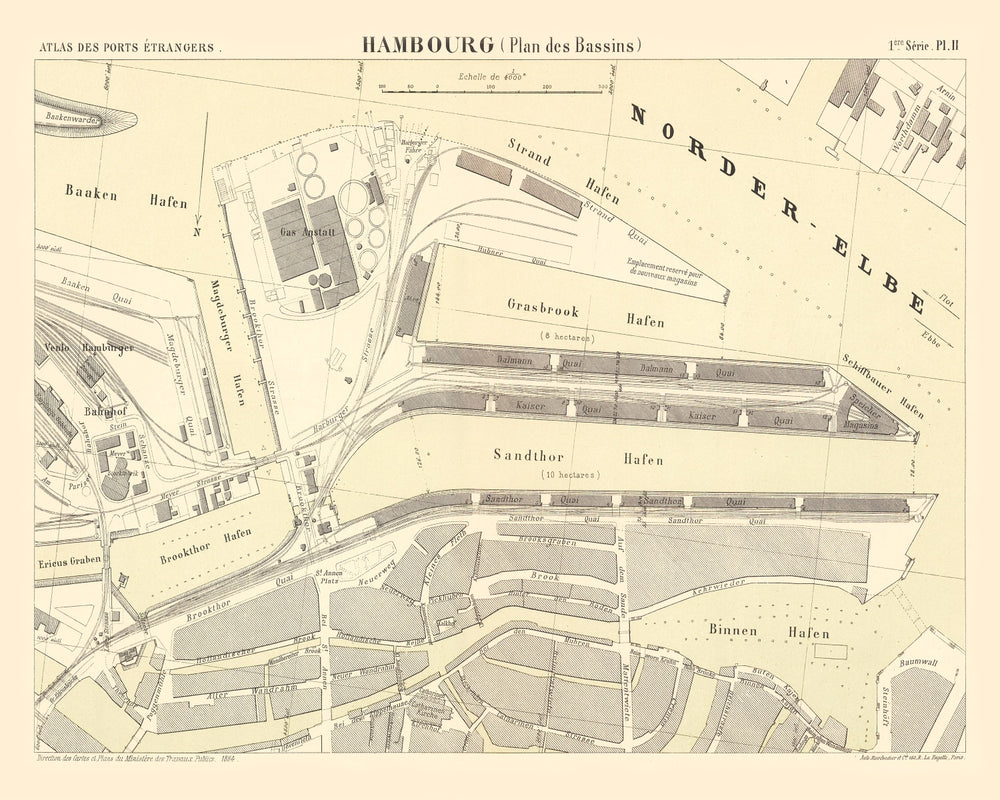 Vintage Map of Hamburg, Germany 1884 print style example