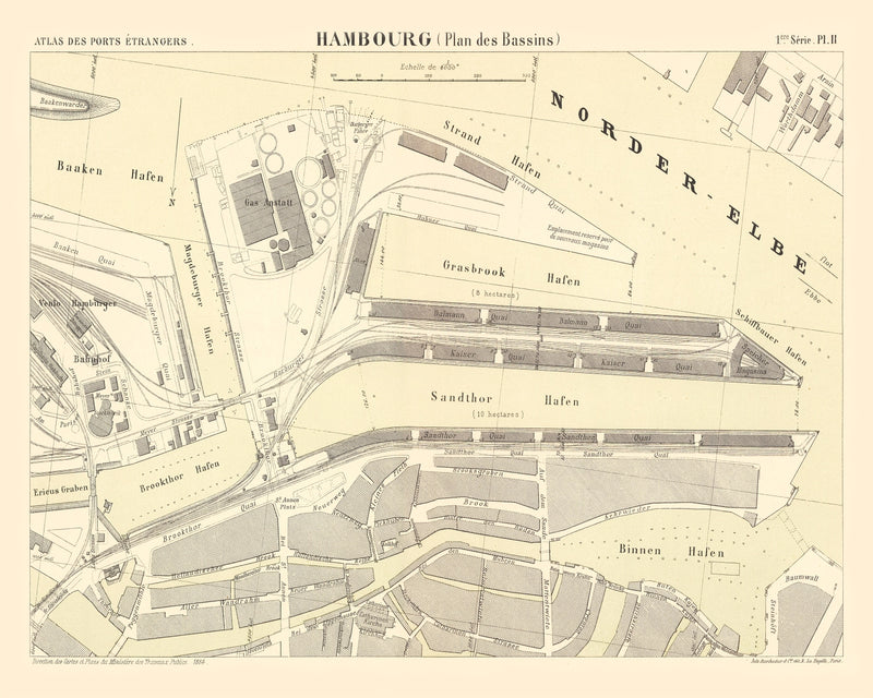 Size comparison using Vintage Map of Hamburg, Germany 1884