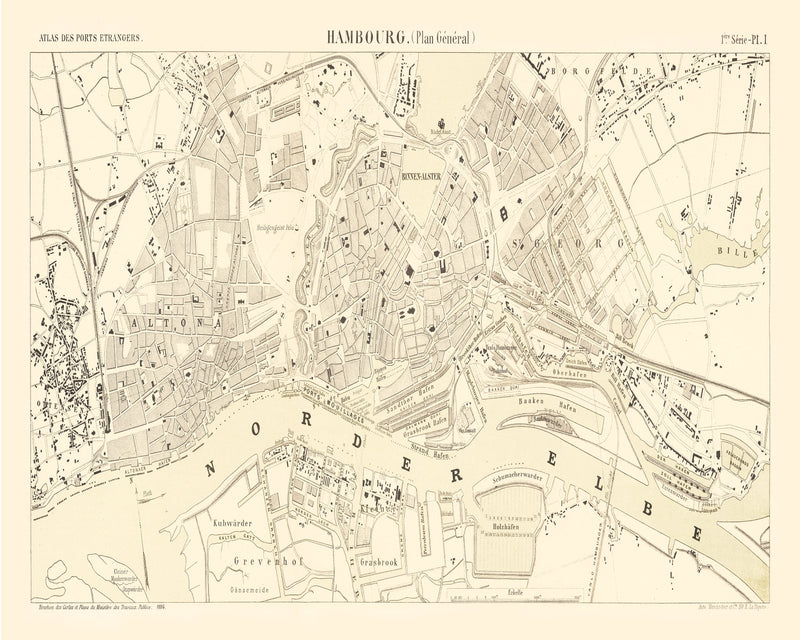 Size comparison using Vintage Map of Hamburg, Germany 1884