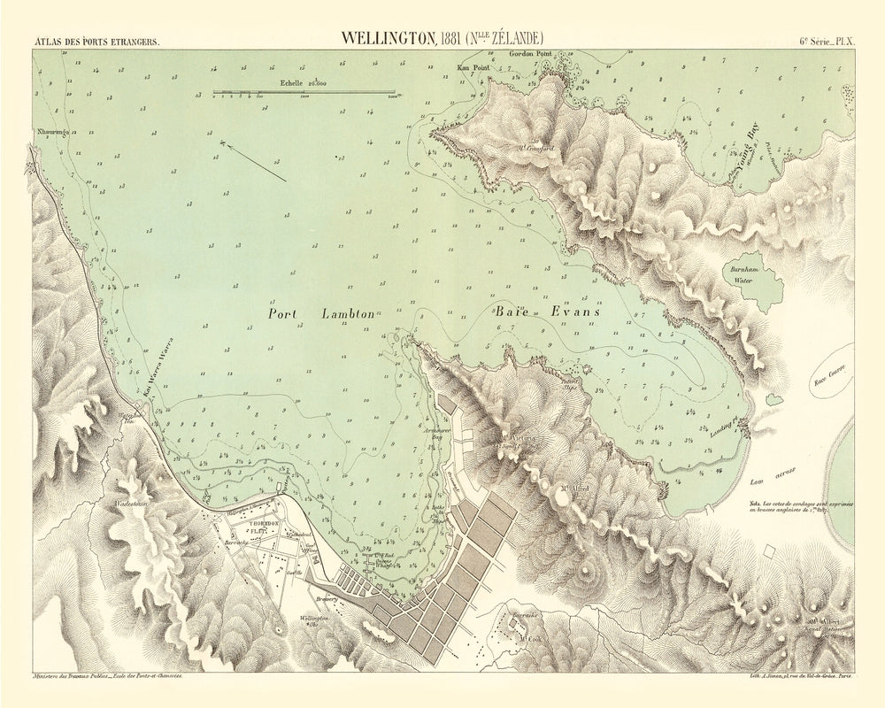 Vintage Map of Wellington, New Zealand 1881 print style example