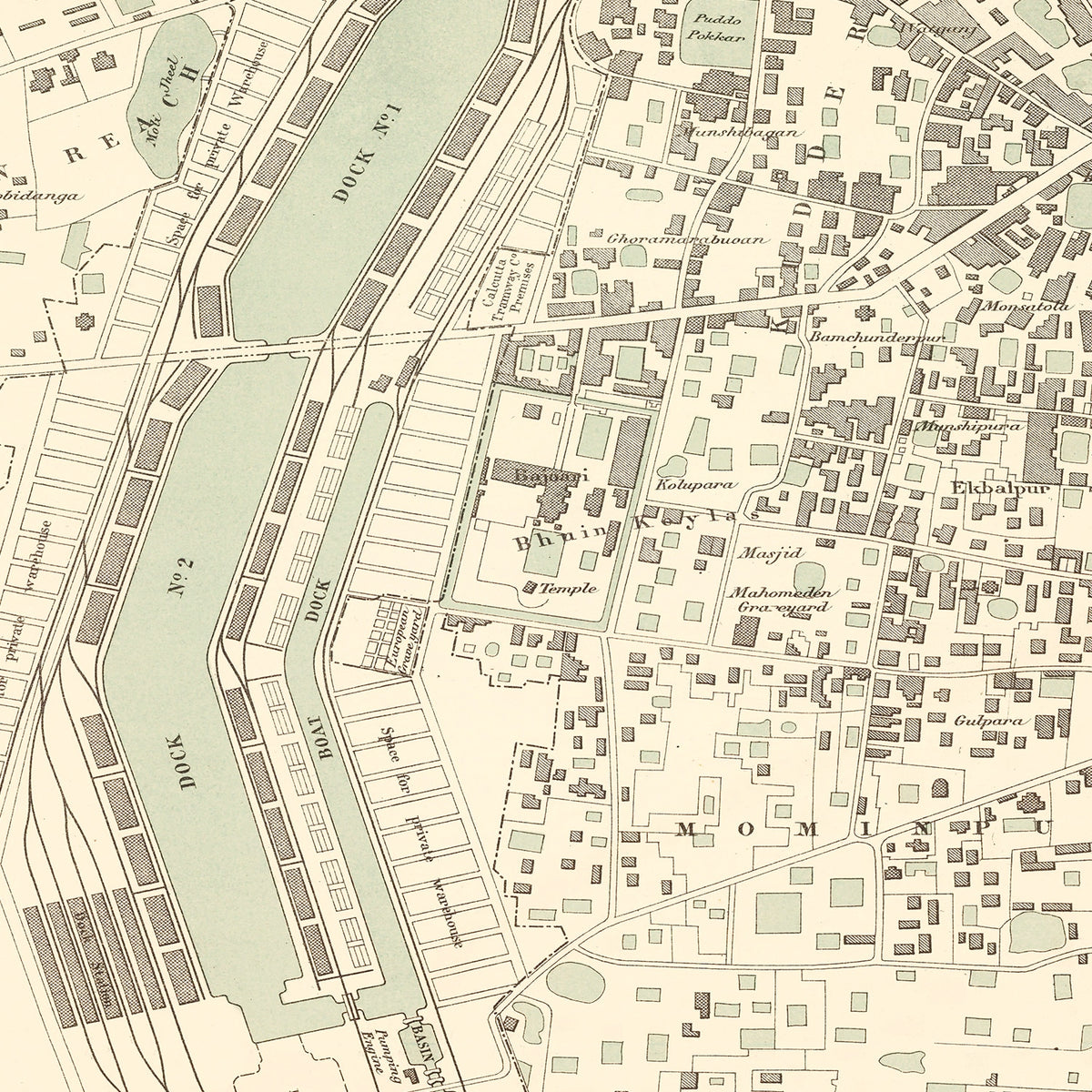 Restored historic details from the 1890 city map of Calcutta
