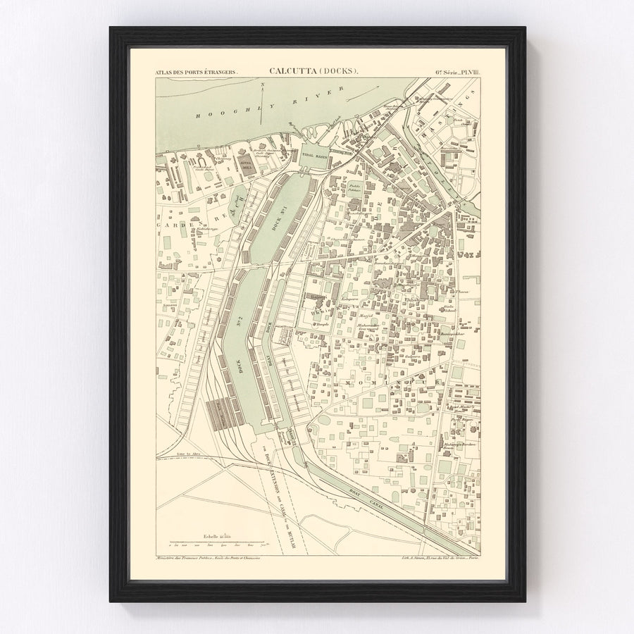 Vintage Map of Calcutta, India 1890