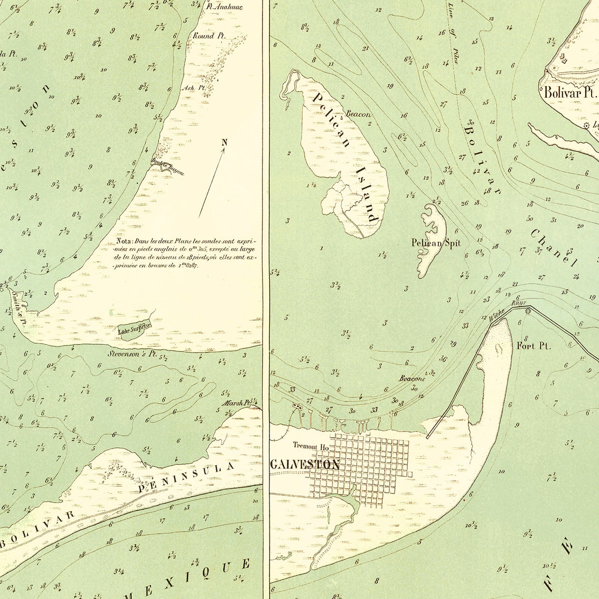 Restored historic details from the 1888 city map of Galveston, Texas