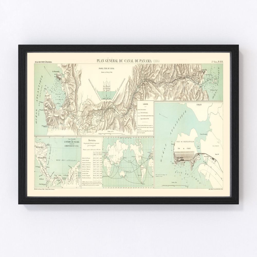 Panama Canal Vintage Map 1886