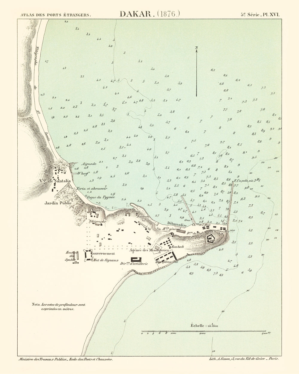 Vintage Map of Dakar, Senegal 1876 print style example