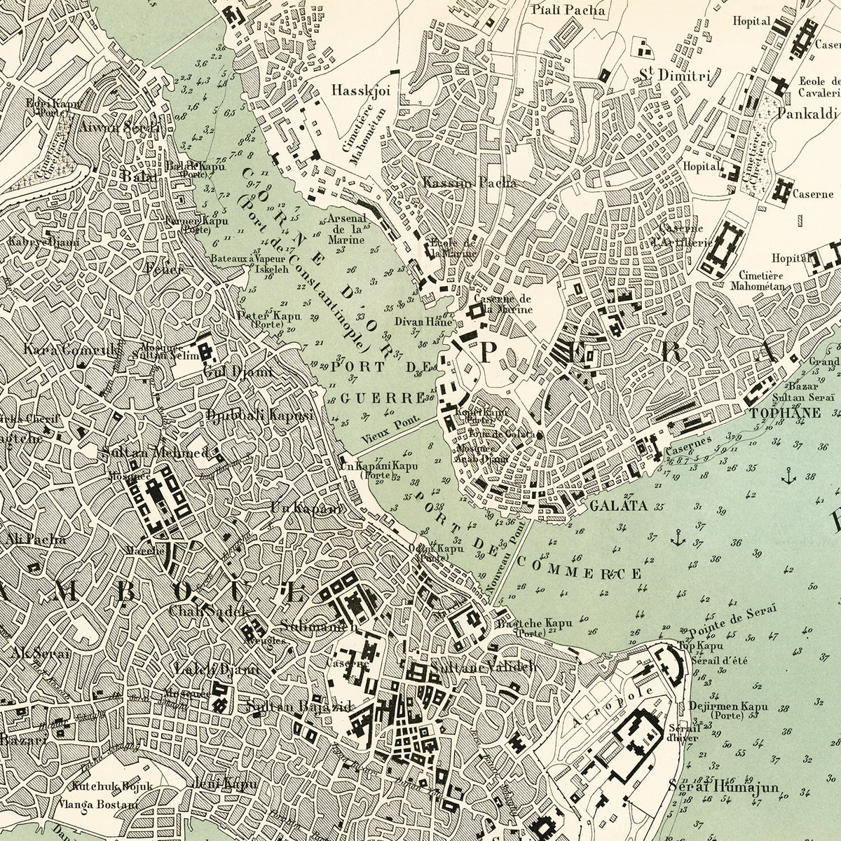 Restored historic details from the 1873 city map of Istanbul