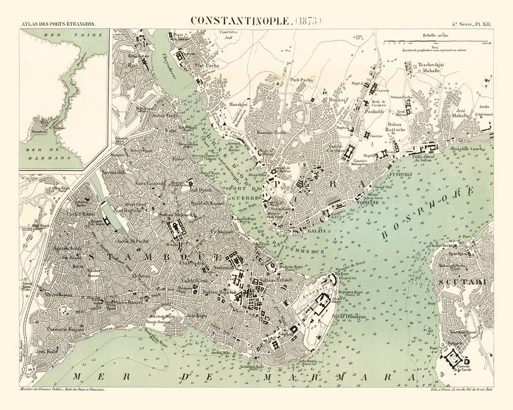 Vintage Map of Istanbul, Turkey 1873 print style example