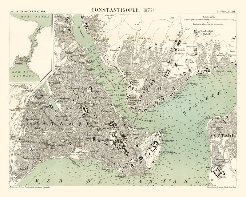 Size comparison using Vintage Map of Istanbul, Turkey 1873