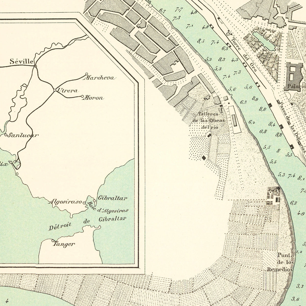 Restored historic details from the 1870 city map of Seville