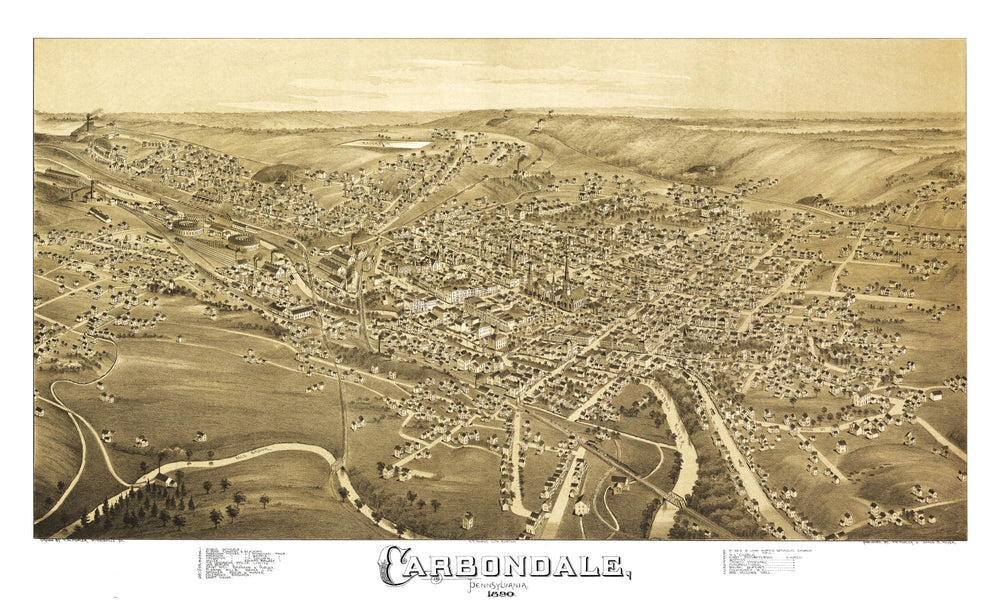 Vintage Map of Carbondale, Pennsylvania 1897 print style example