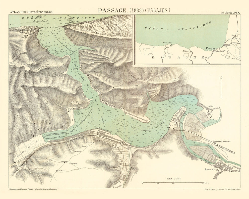 Vintage Map of Pasaia, Spain 1888 print style example