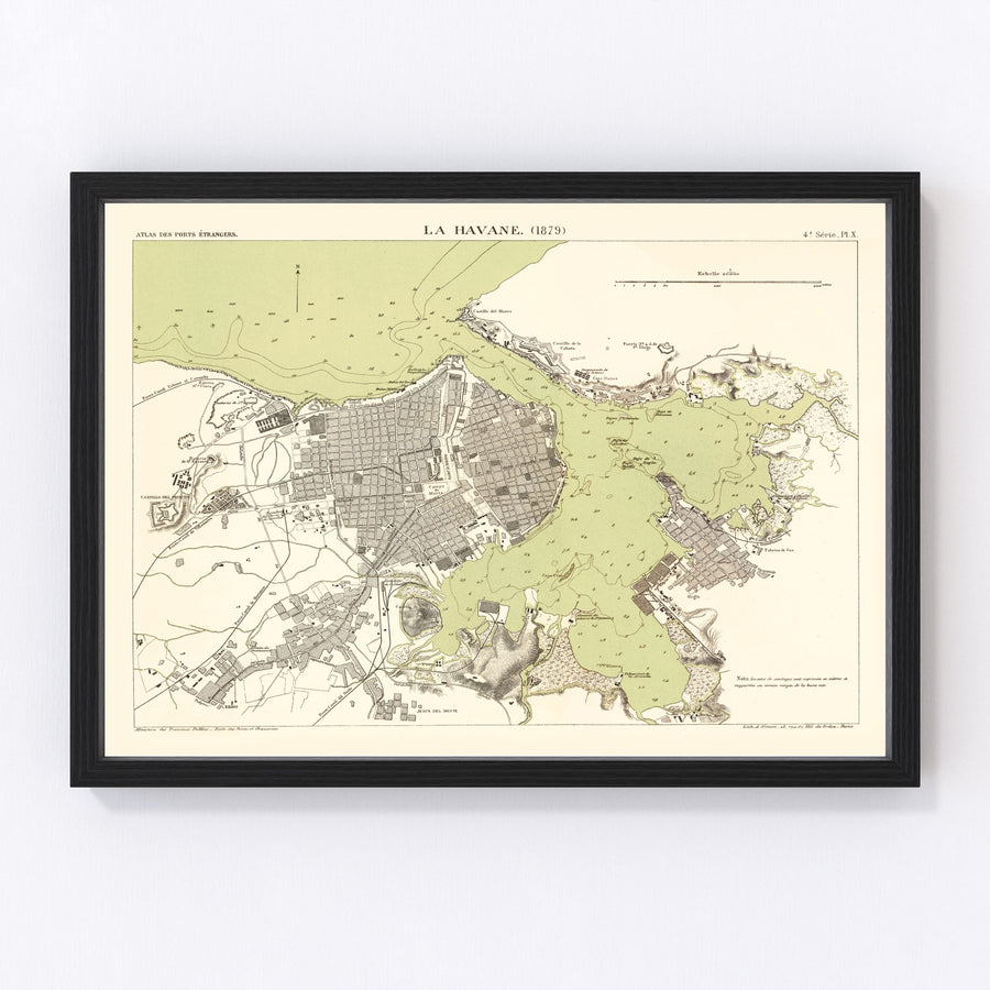 Vintage Map of Havana, Cuba 1879