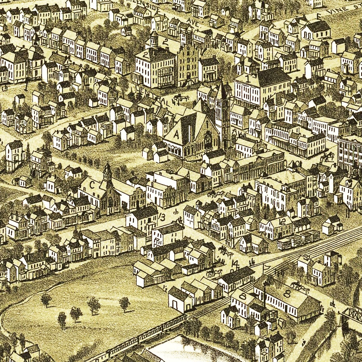 Restored historic details from the 1897 city map of Canonsburg, Pennsylvania
