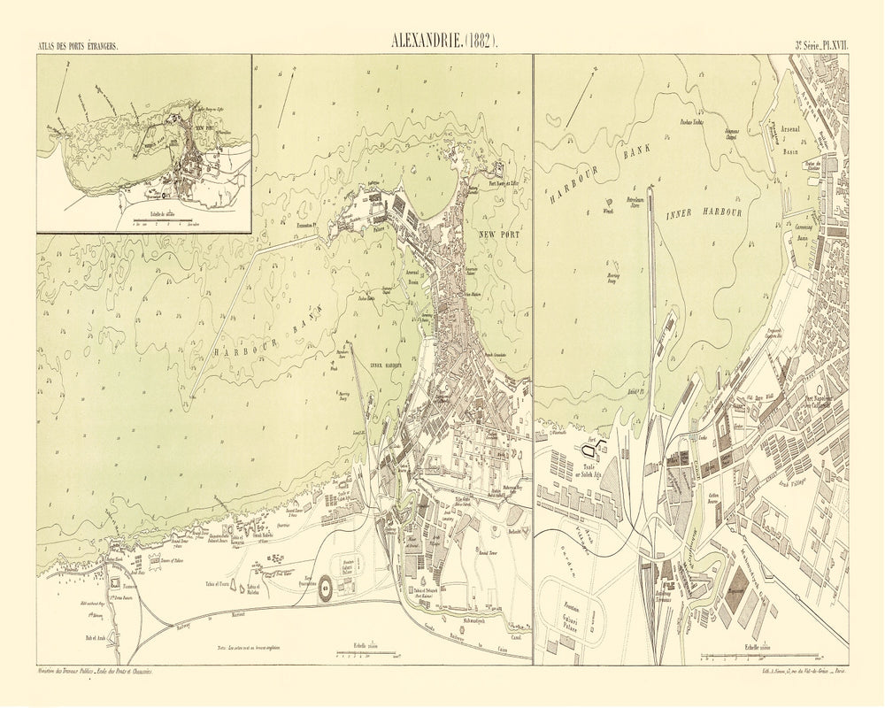 Vintage Map of Alexandria Egypt, 1882 print style example
