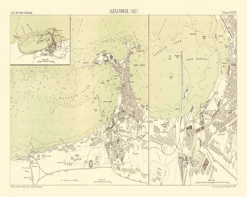 Size comparison using Vintage Map of Alexandria Egypt, 1882
