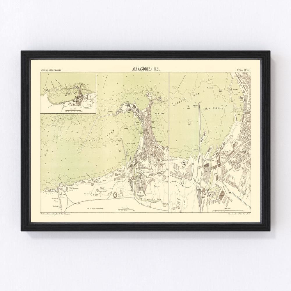 Alexandria Egypt Vintage Map 1882