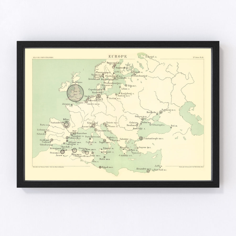 Europe Vintage Map 1886
