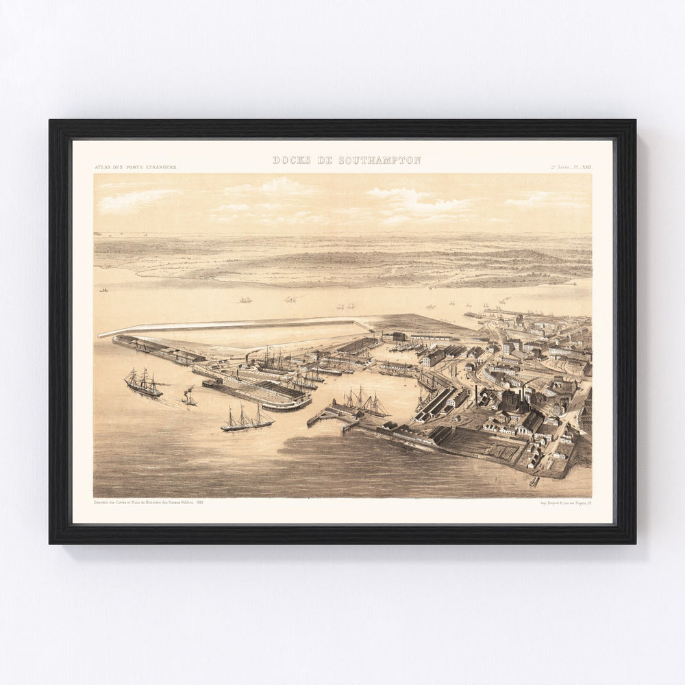 Southampton Docks Vintage Map 1883