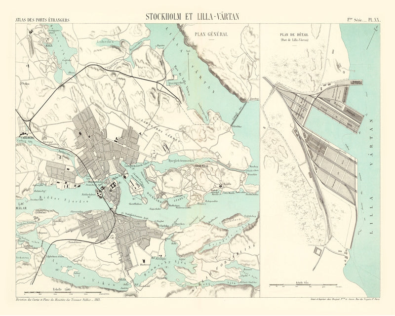 Size comparison using Vintage Map of Stockholm, Sweden 1883