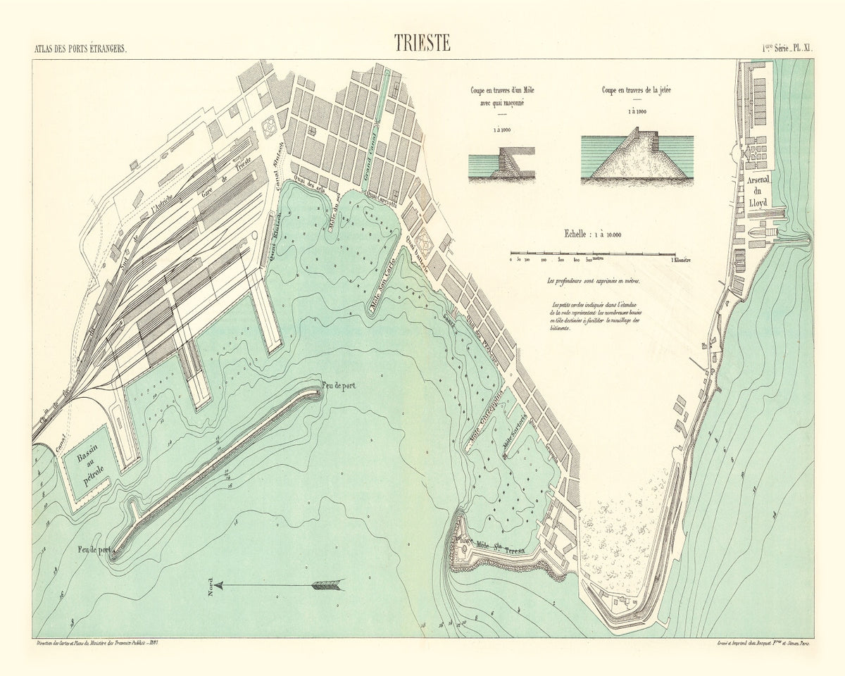 Preview of Vintage Map of Trieste, Italy 1883