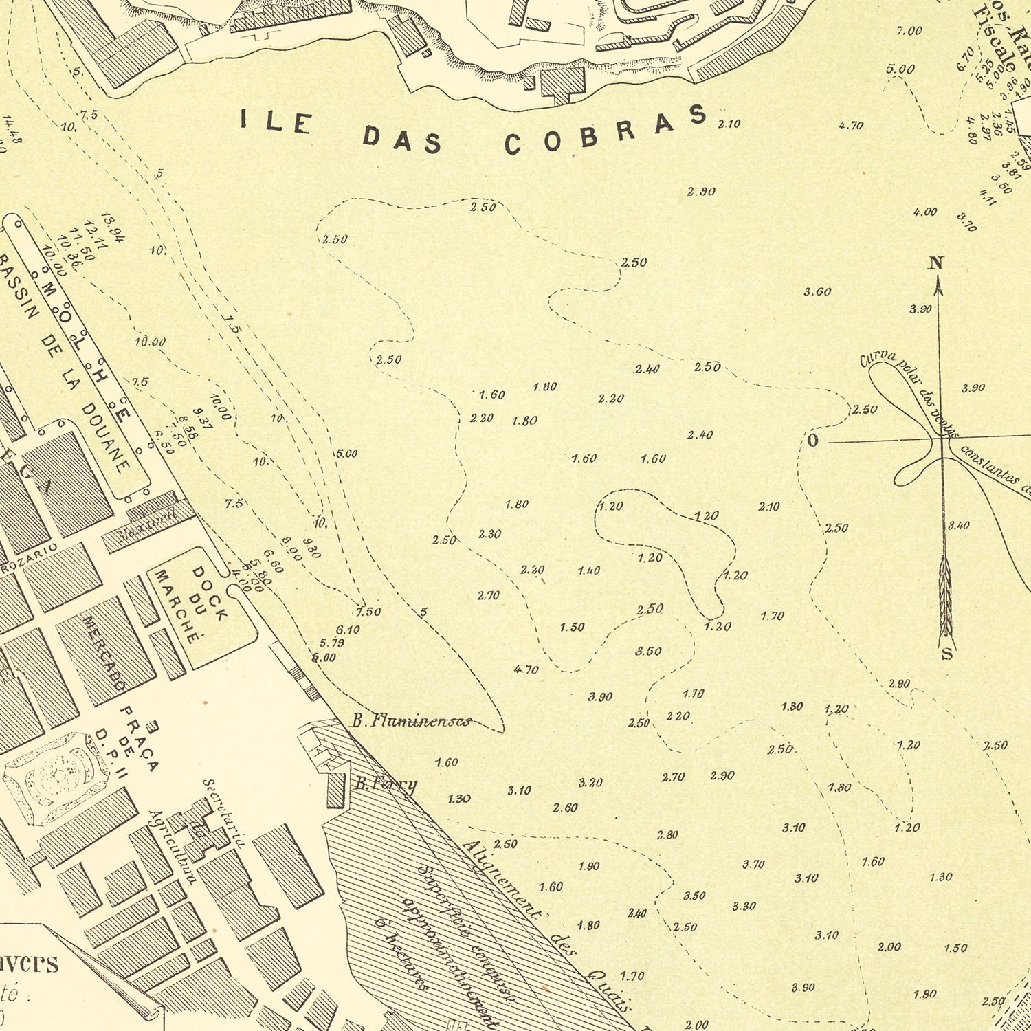 Restored historic details from the 1884 city map of Rio de Janeiro
