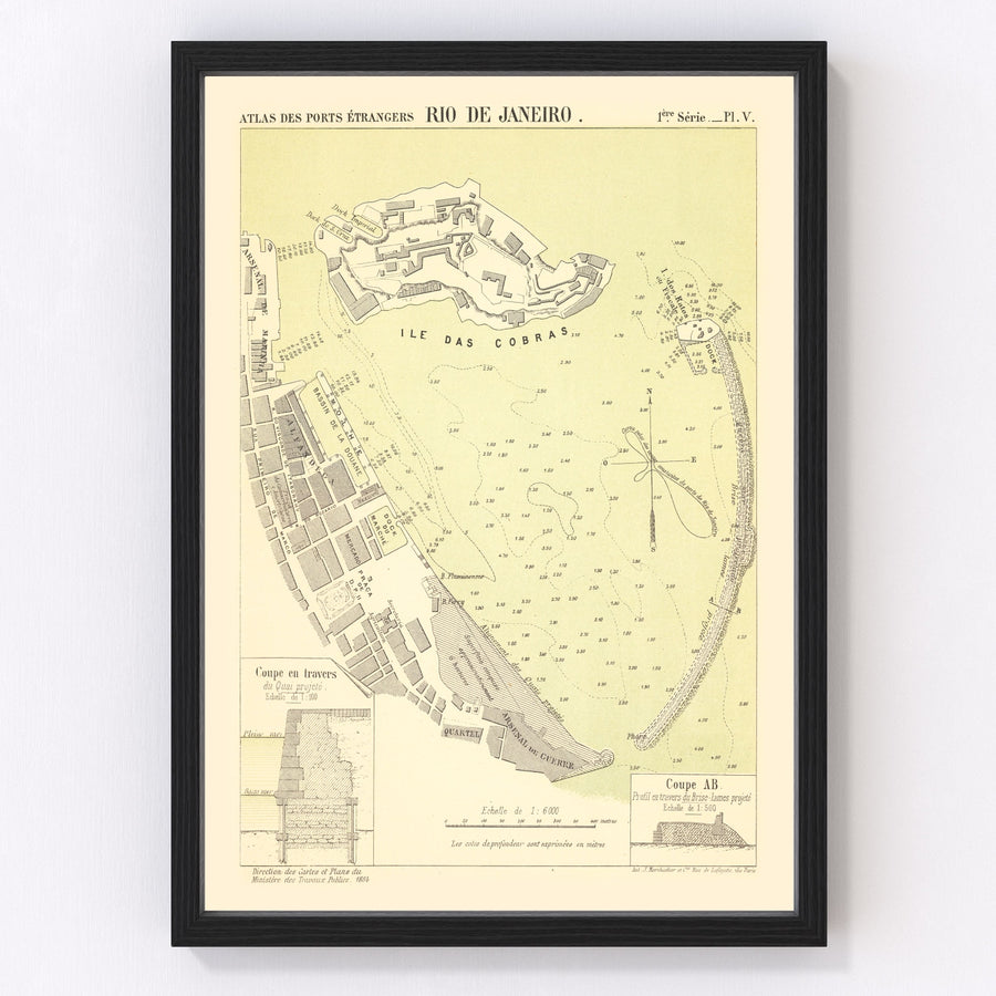 Vintage Map of Rio de Janeiro, Brazil 1884