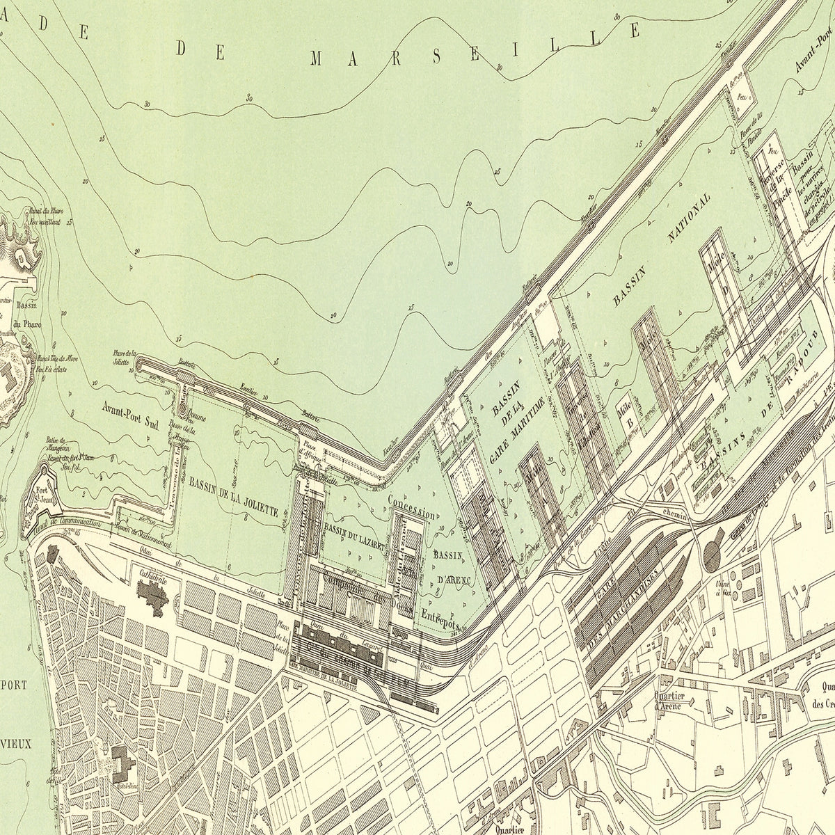 Restored historic details from the 1885 city map of Marseille