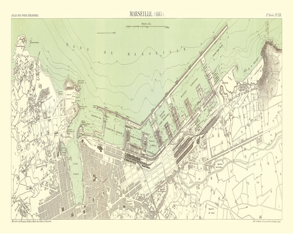 Vintage Map of Marseille, France 1885 print style example