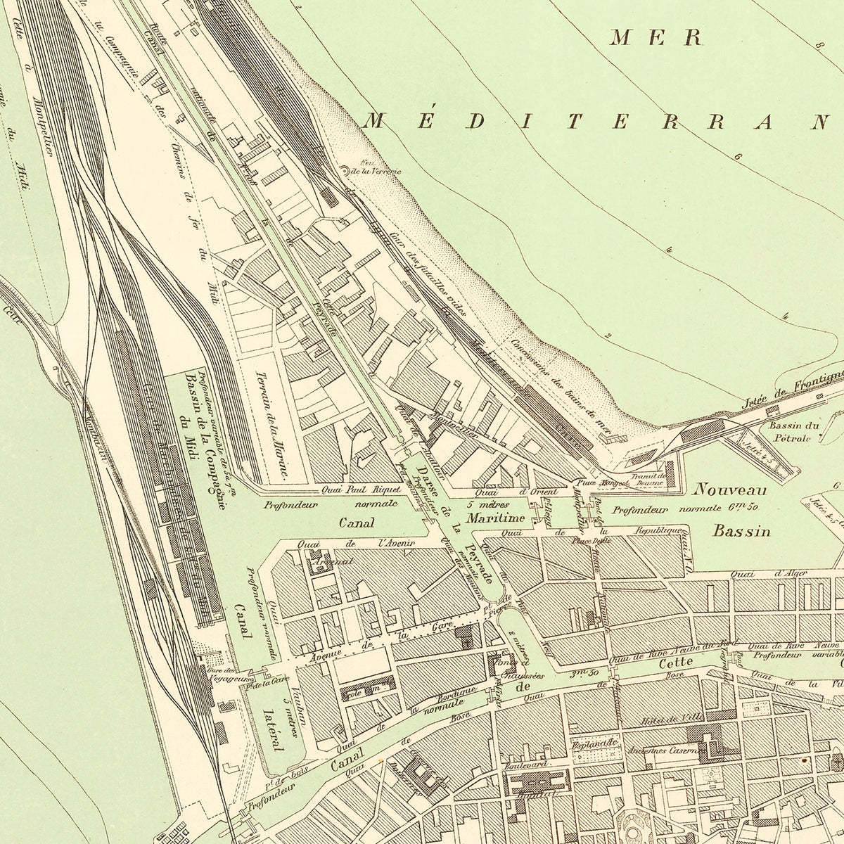 Restored historic details from the 1886 city map of Sète