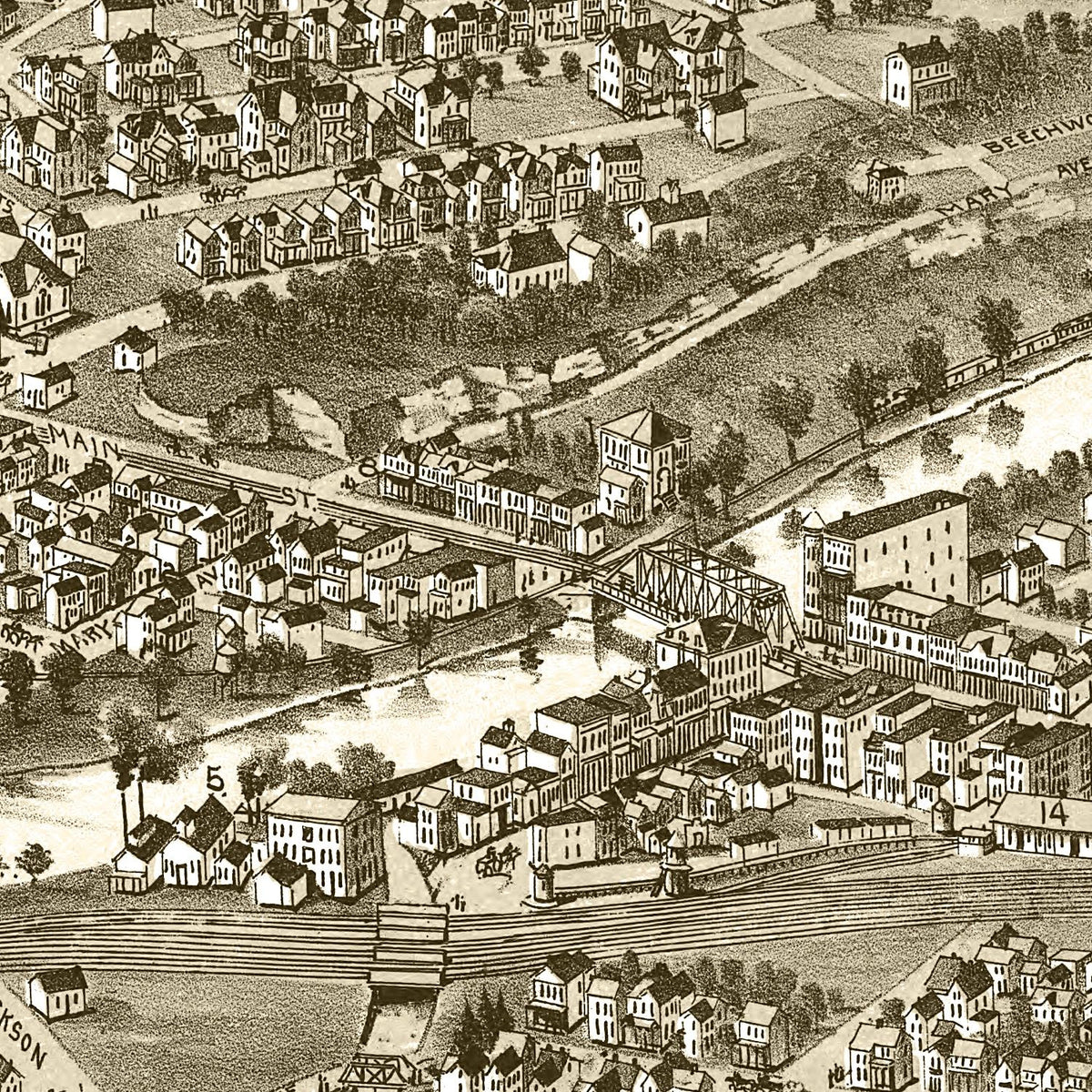 Restored historic details from the 1897 city map of Carnegie, Pennsylvania