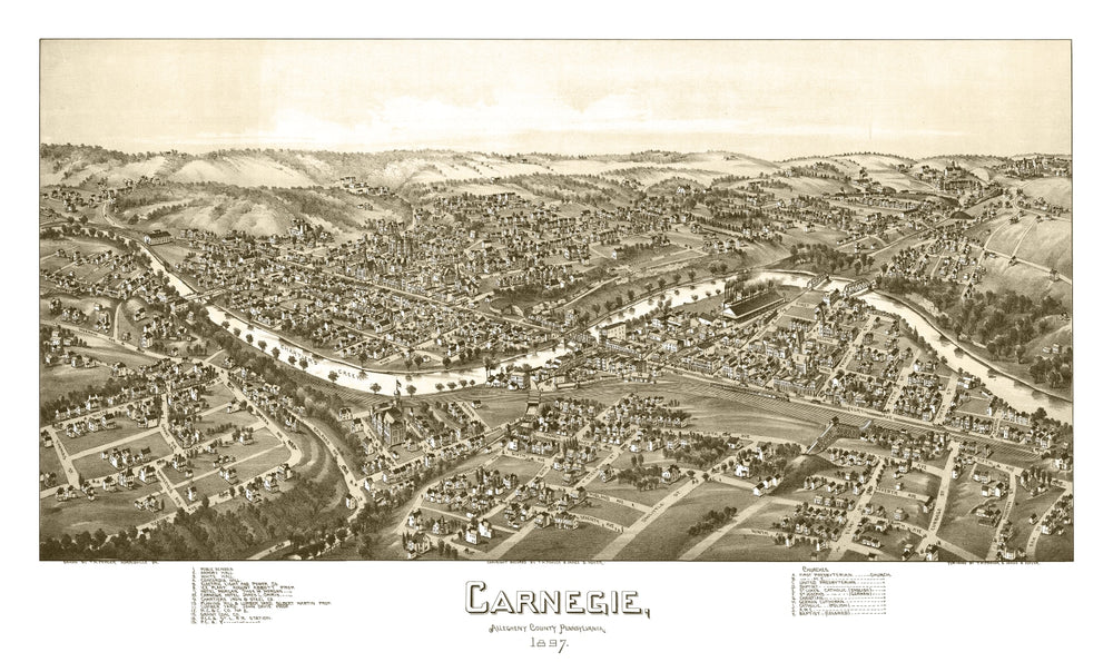 Vintage Map of Carnegie, Pennsylvania 1897 print style example