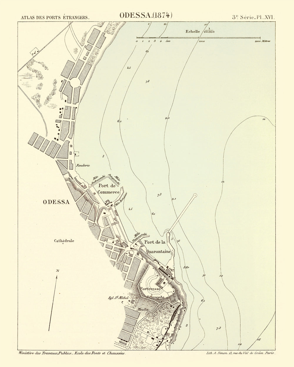 Vintage Map of Odesa, Ukraine 1874 print style example
