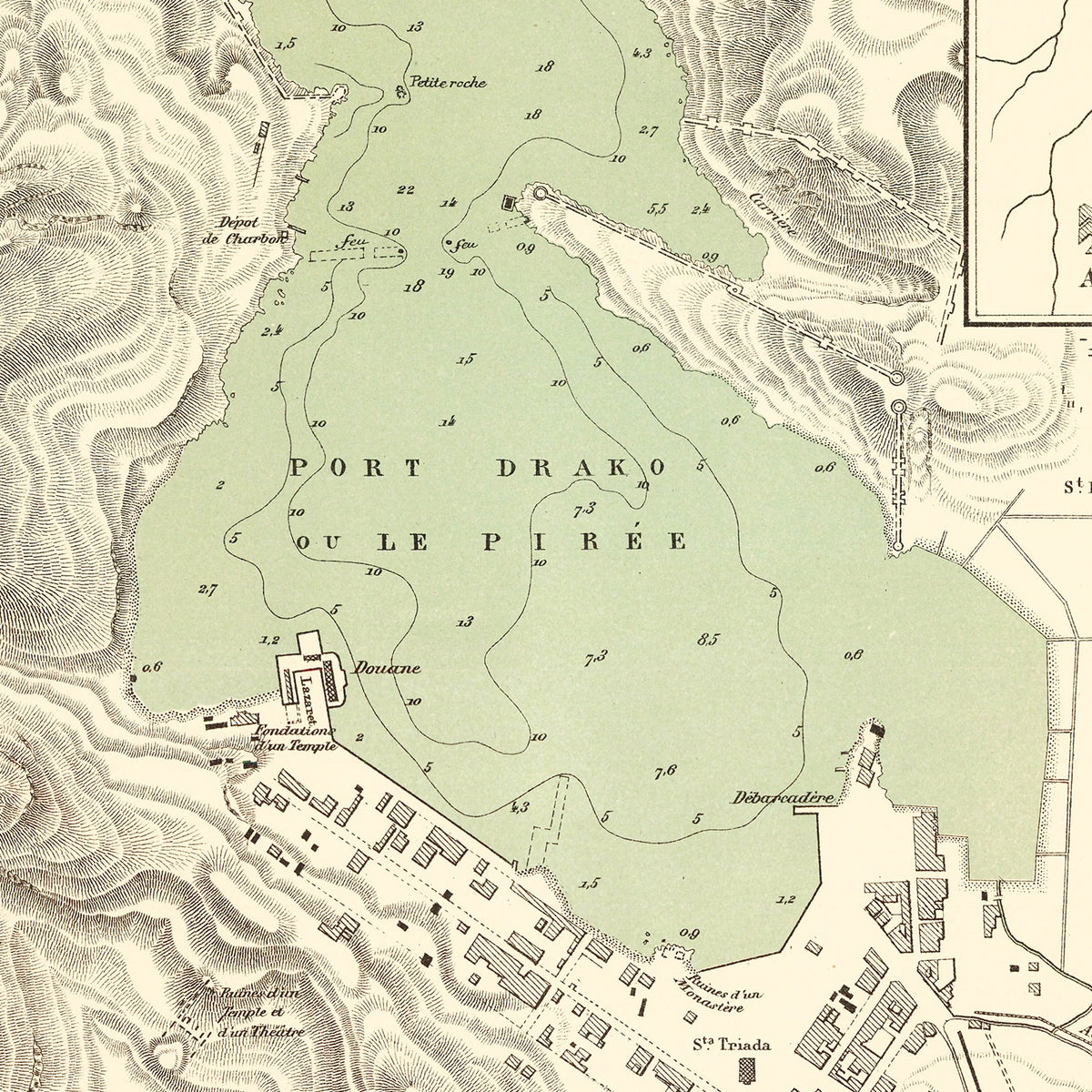 Restored historic details from the 1870 city map of Piraeus