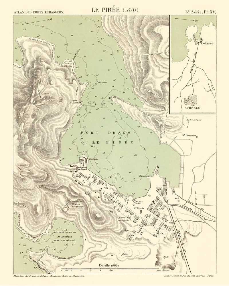 Size comparison using Vintage Map of Piraeus, Greece 1870