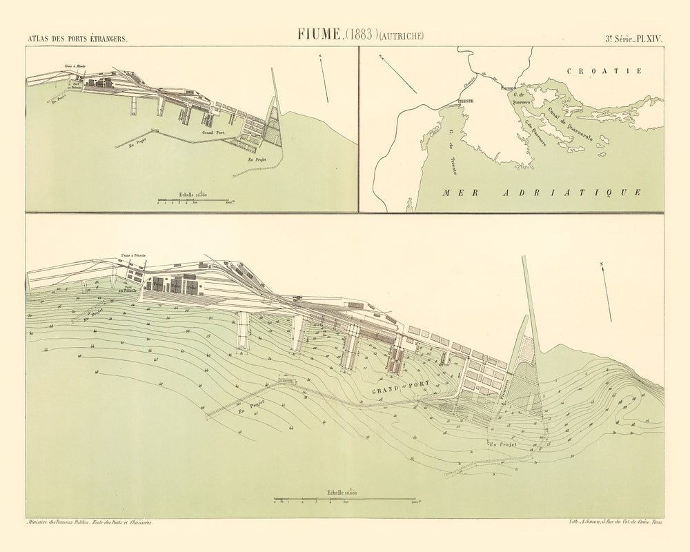 Vintage Map of Rijeka, Austria 1883 print style example