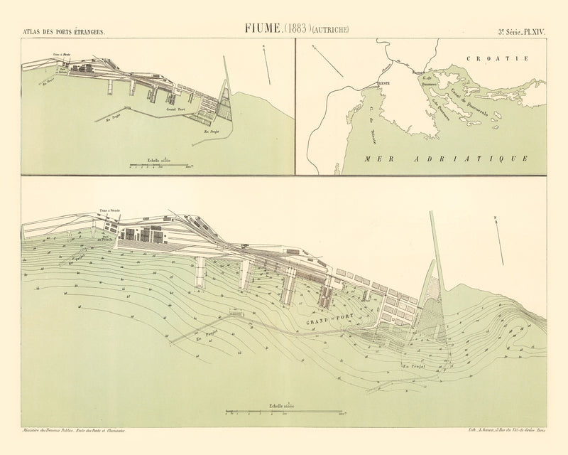 Size comparison using Vintage Map of Rijeka, Austria 1883