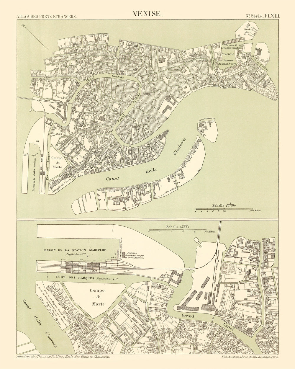 Vintage Map of Venice, Italy 1887 print style example