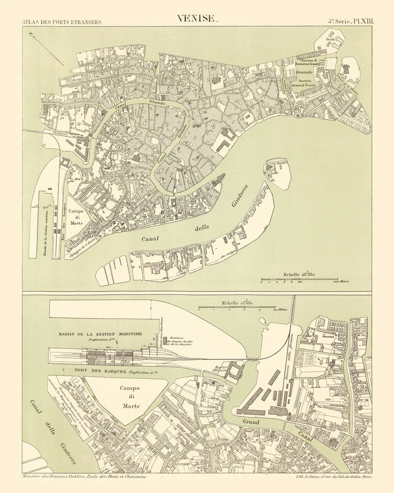 Size comparison using Vintage Map of Venice, Italy 1887