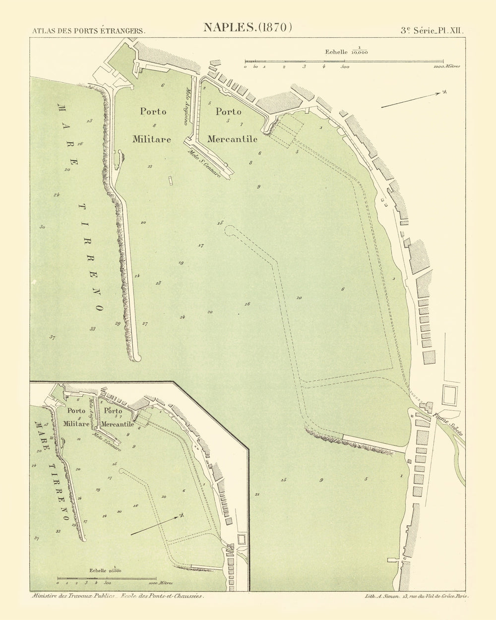 Vintage Map of Naples, Italy 1870 print style example