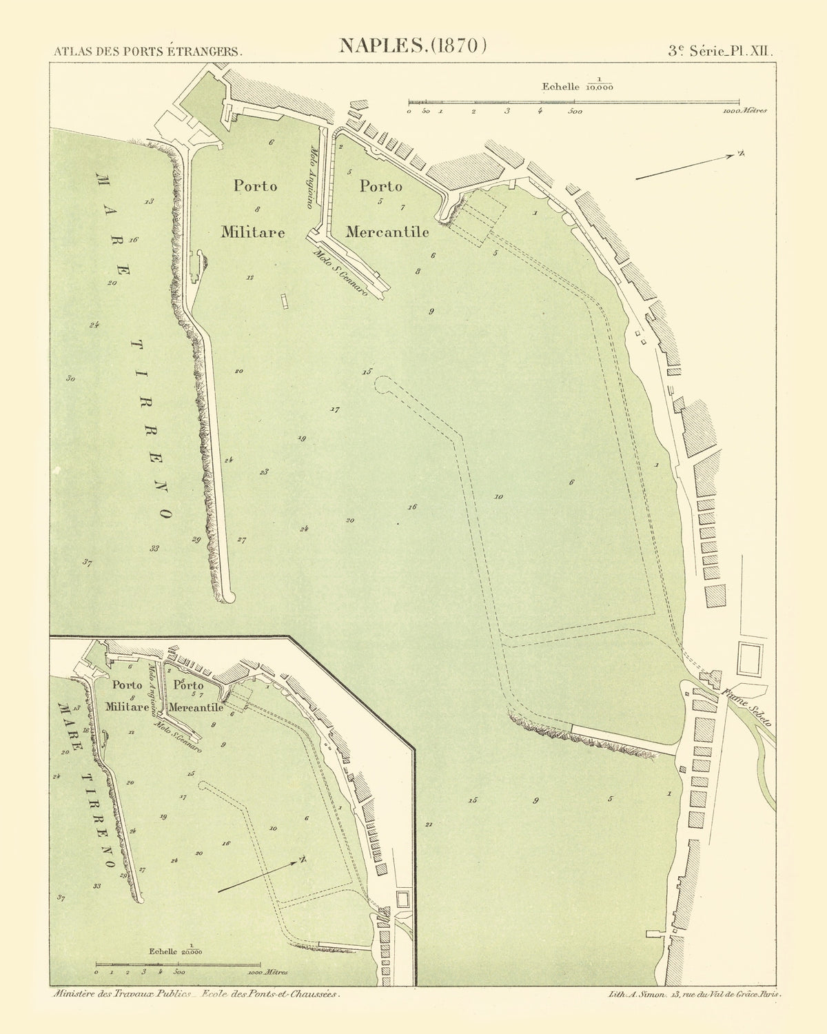 Preview of Vintage Map of Naples, Italy 1870