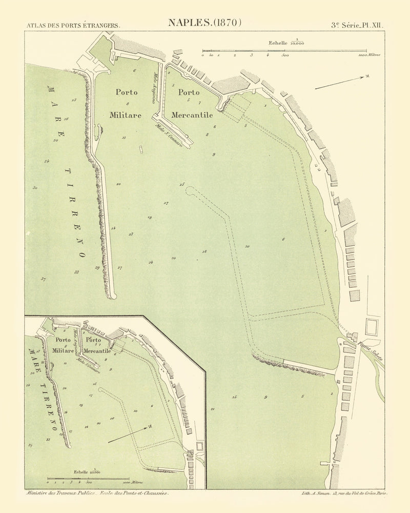 Size comparison using Vintage Map of Naples, Italy 1870