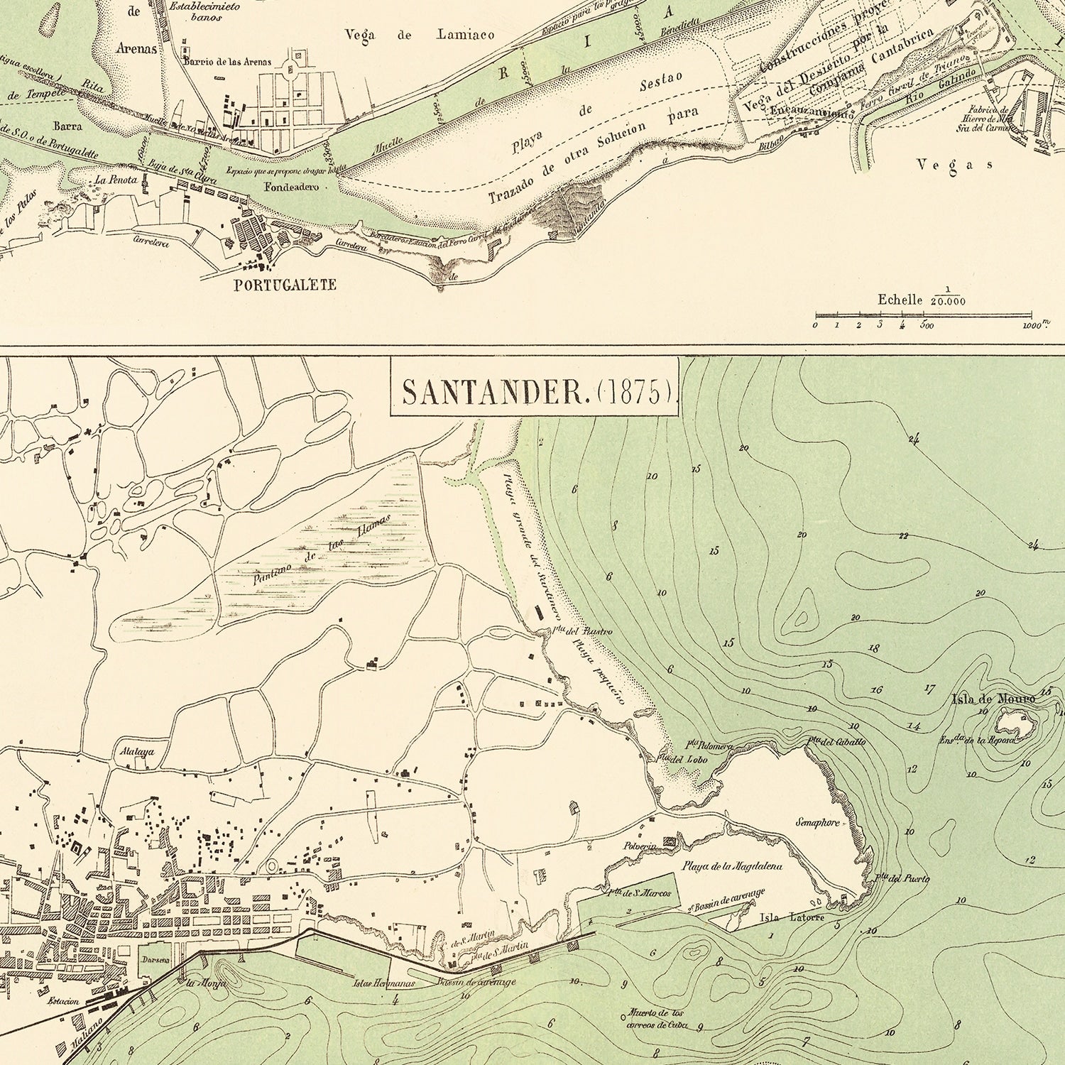 Restored historic details from the 1878 city map of Bilbao