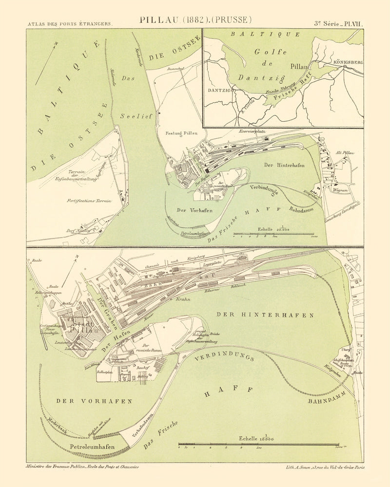 Size comparison using Vintage Map of Baltiysk, Prussia 1882