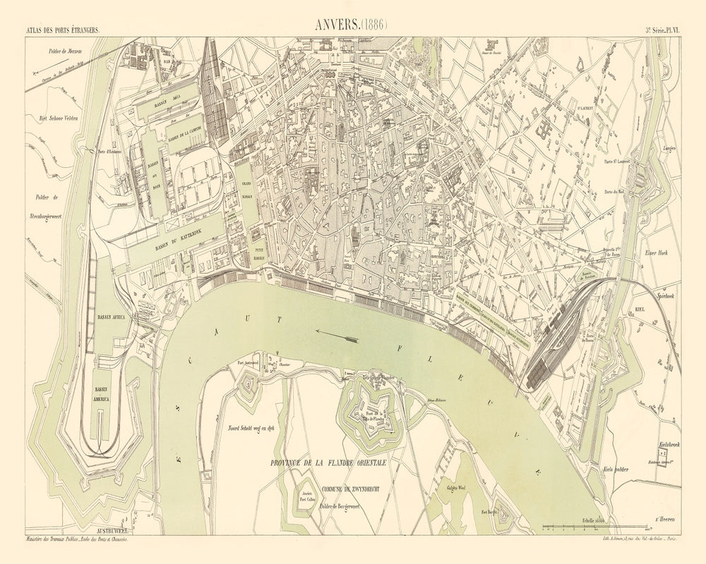 Vintage Map of Antwerp, Belgium 1886 print style example