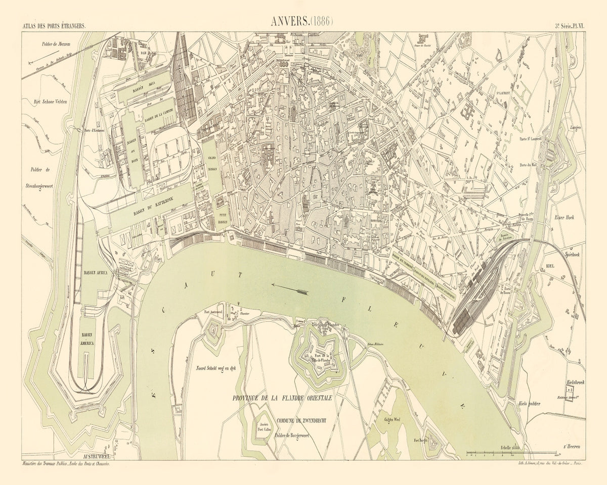Preview of Vintage Map of Antwerp, Belgium 1886