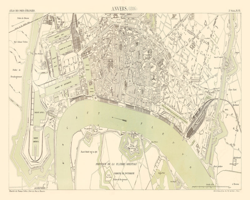 Size comparison using Vintage Map of Antwerp, Belgium 1886