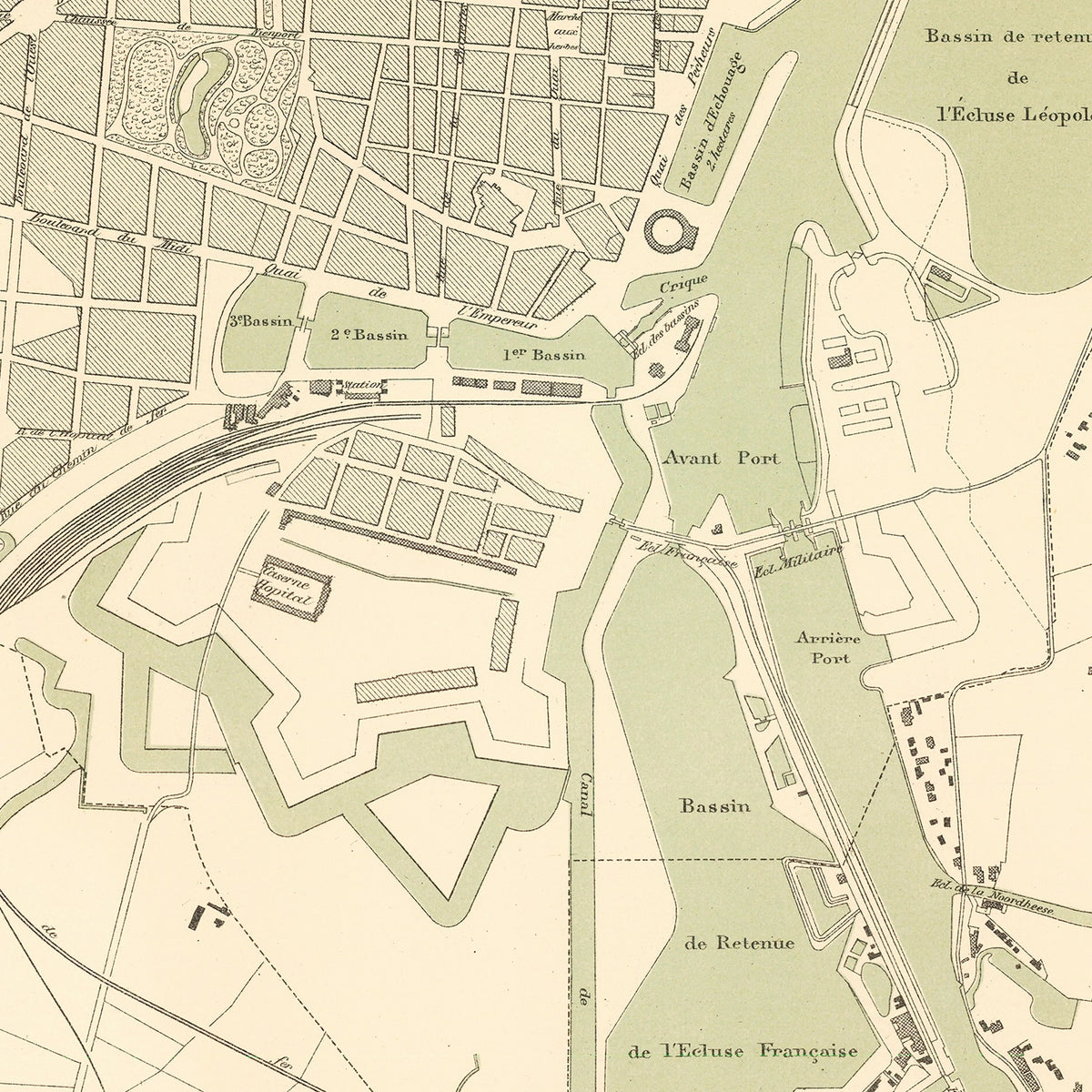 Restored historic details from the 1878 city map of Ostend