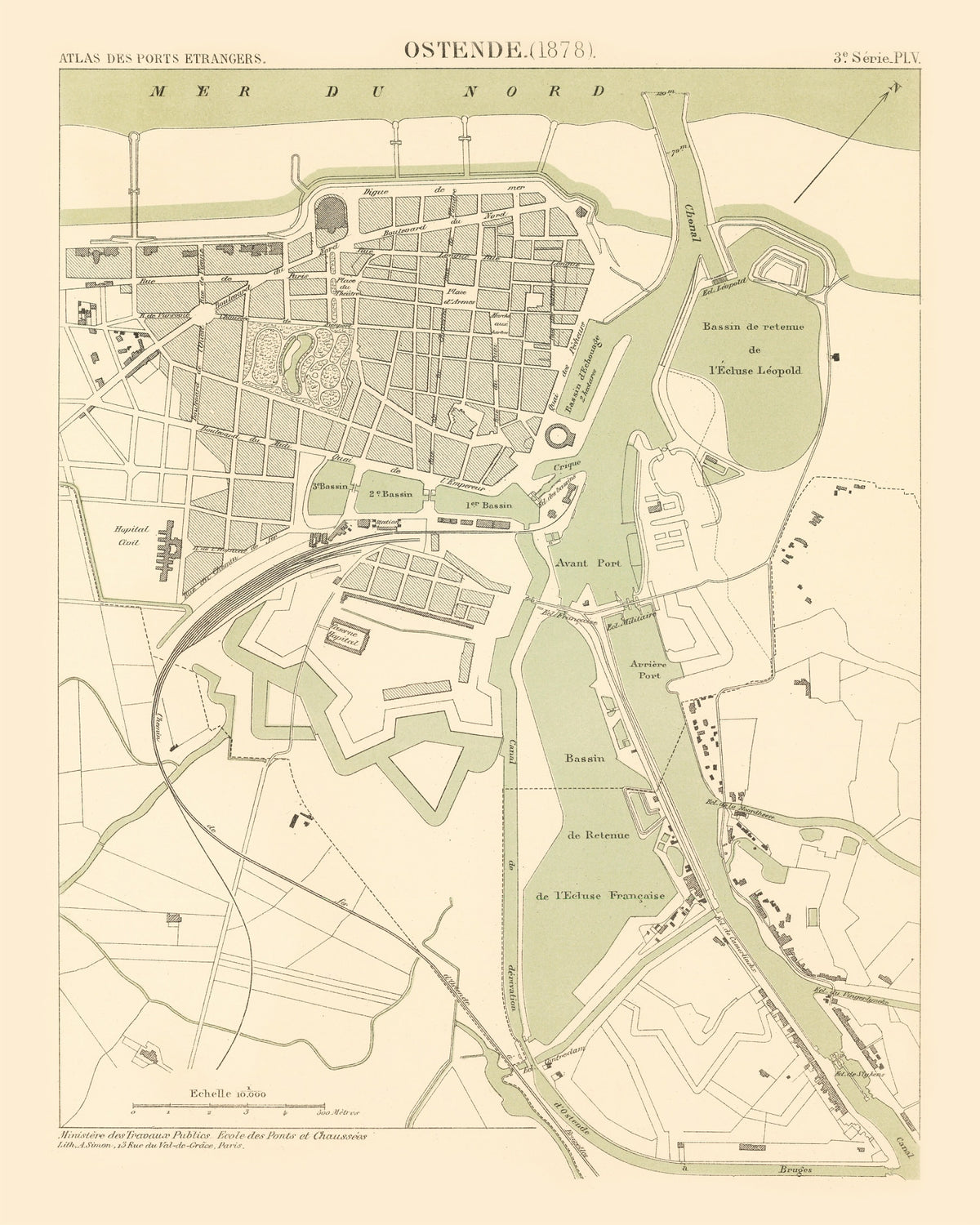 Preview of Vintage Map of Ostend, Belgium 1878