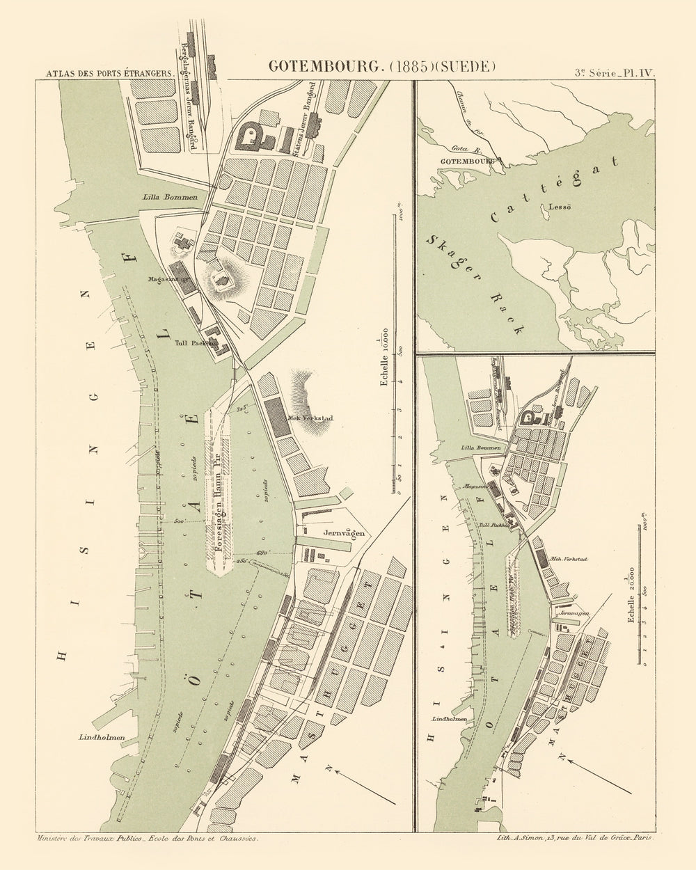 Vintage Map of Gothenburg, Sweden 1885 print style example